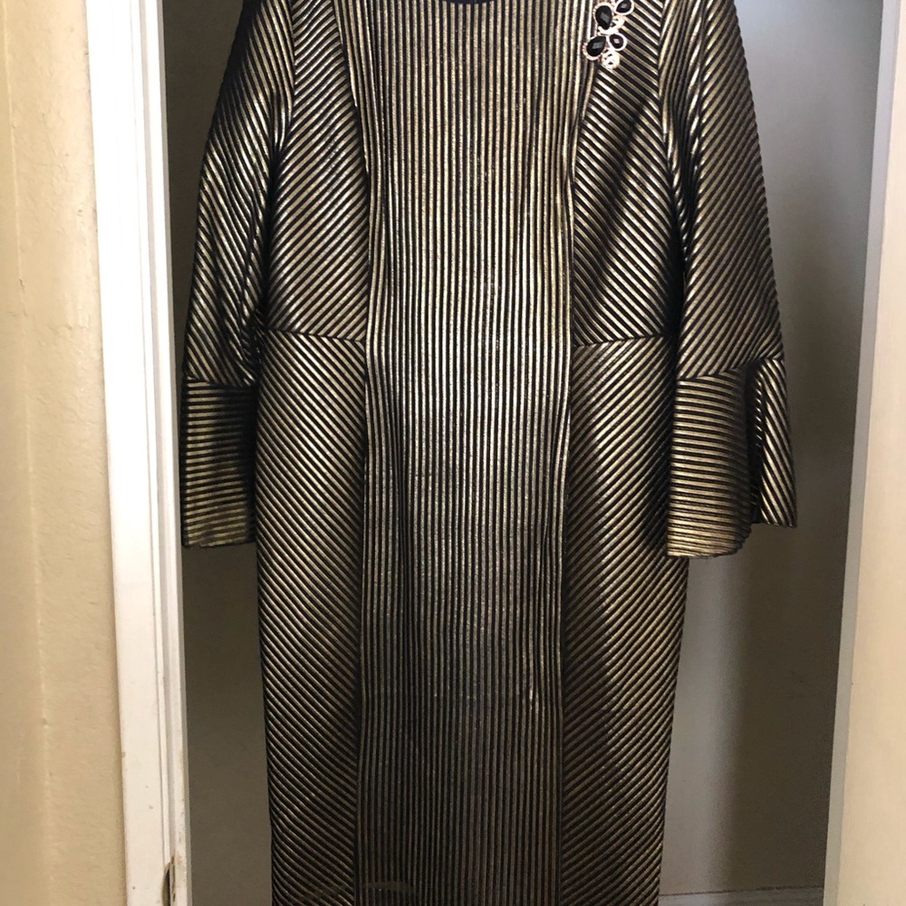 Gold and black shimmer dress with striped pattern